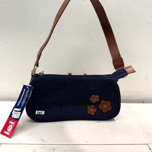 Deadstock Vintage LEI Mini Purse Shoulderbag Denim Floral Leather Strap Spring